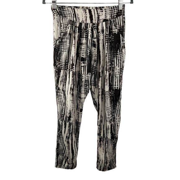 BLUSH Cream and Brown Printed Slouchy Cropped Pants Abstract Tapered Pockets S - Picture 1 of 6